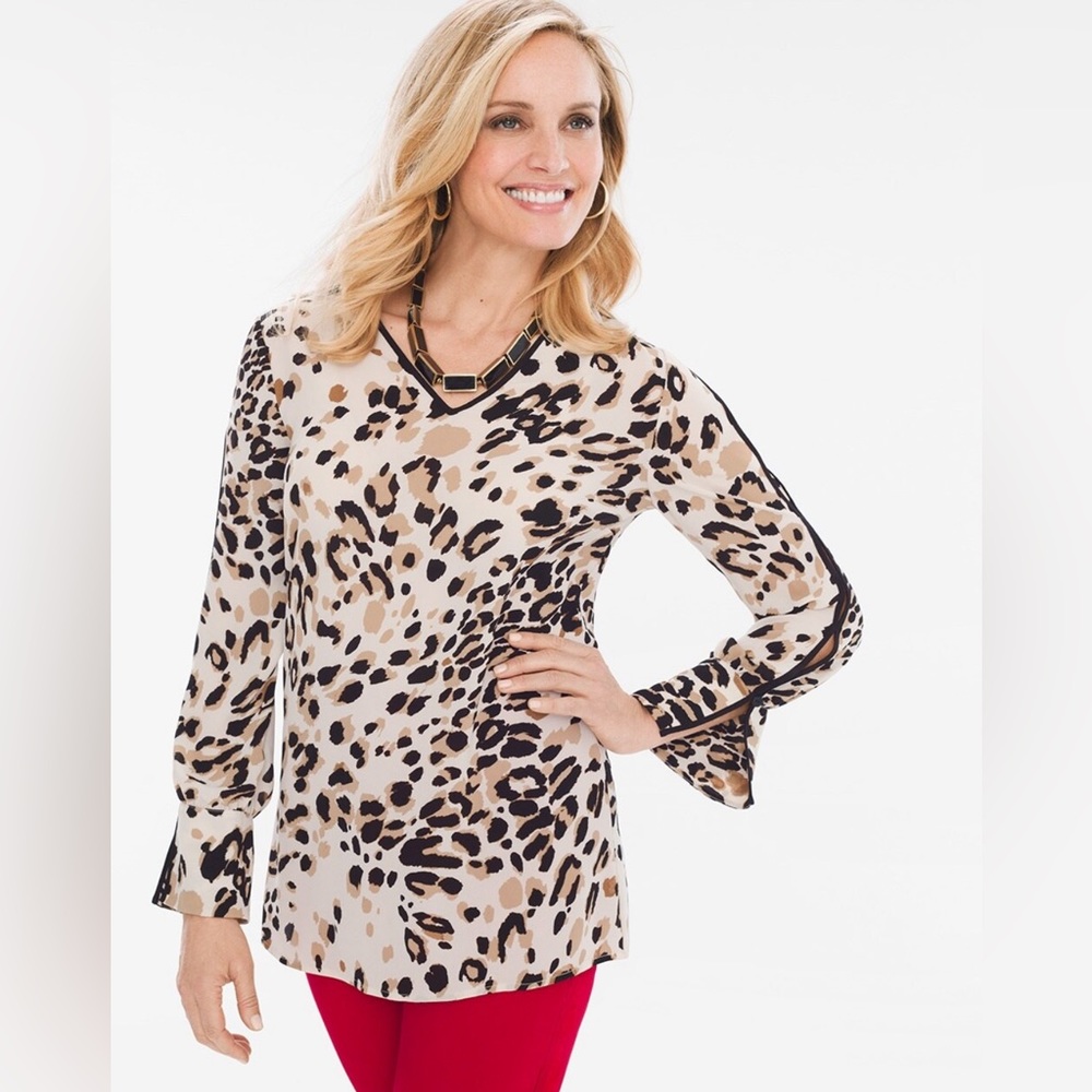 NWT Chico’s Animal Print Piped Popover sz 3